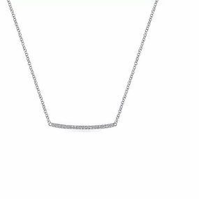14K White Gold Curved .10cttw Diamond Bar Necklace with Pave Set Diamonds Lifestyle Match Seasonal Accent