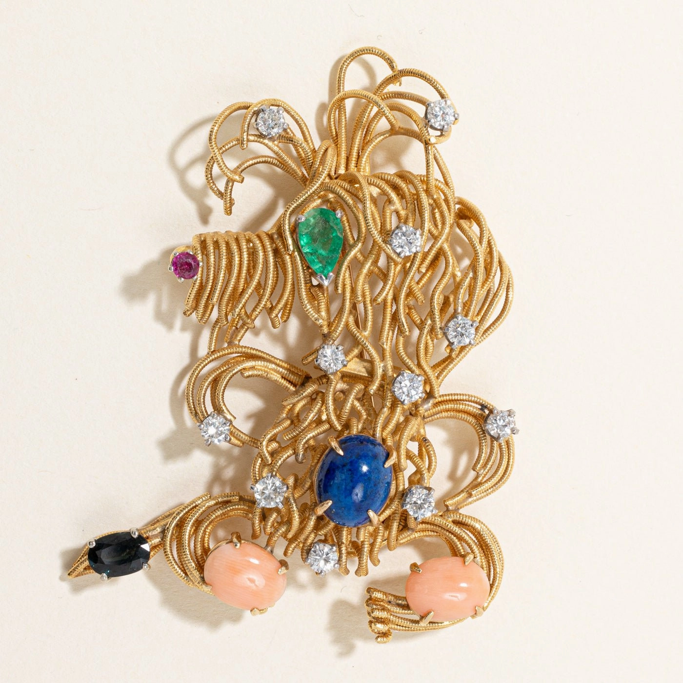 Vintage Emerald, Sapphire, Opal, Diamond Multi Gems Dog Brooch | 6.70ctw | Elegant Outfit Elegant Craft