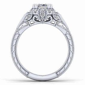 Victorian Round Halo Diamond Ring .34 Cttw 14k White Gold 494A Modern Jewelry Mid Century