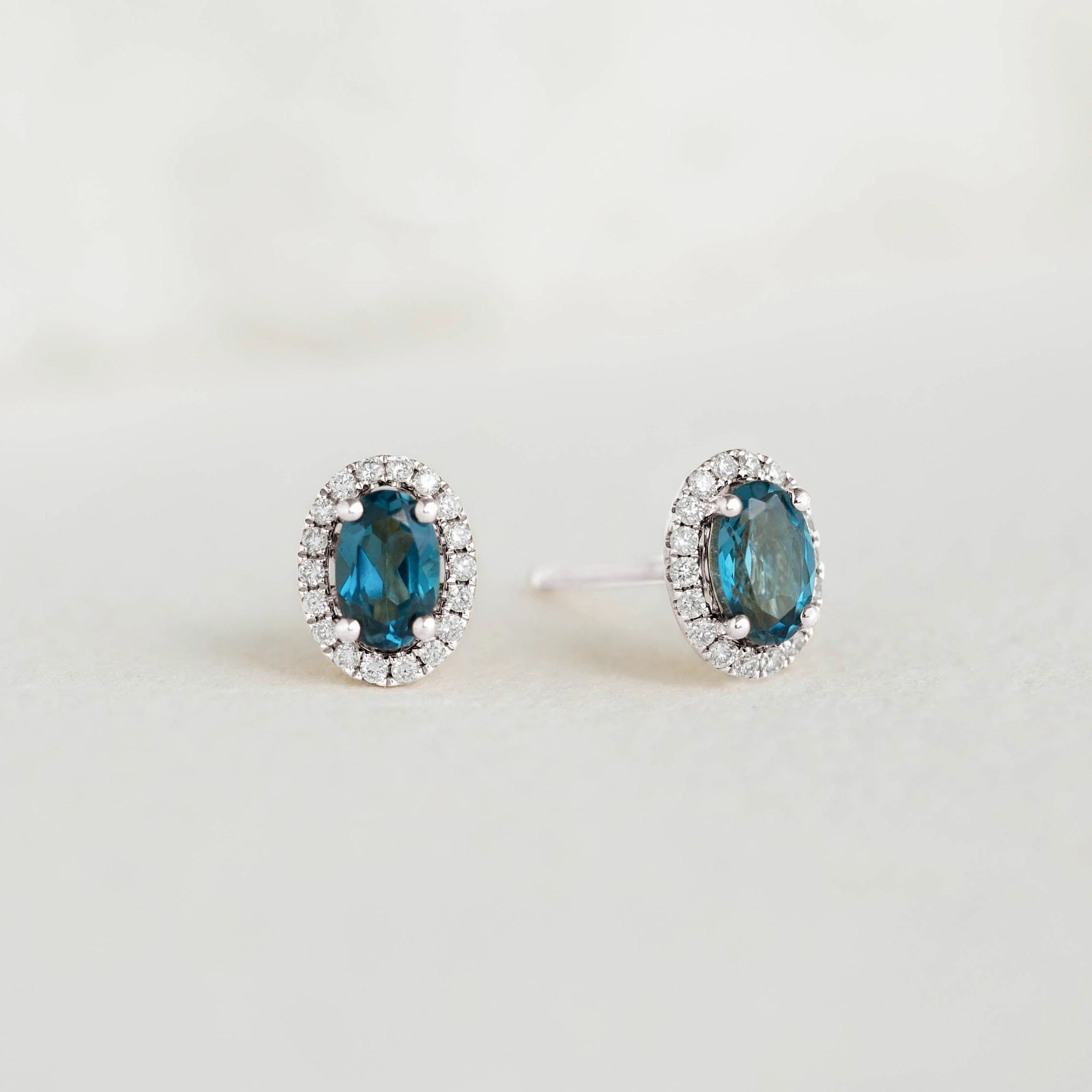 Refined Flow London Blue Topaz Halo Stud Earrings White Gold - Marzia