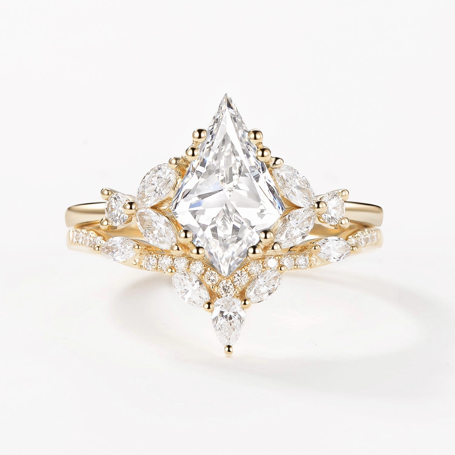 Glam Night Smart Finish Moissanite Cluster Engagement Ring Set 2pcs