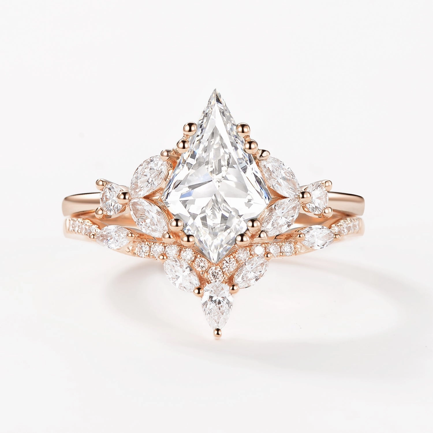 Luxury Shine Finish Radiant Shine Moissanite Cluster Engagement Ring Set 2pcs