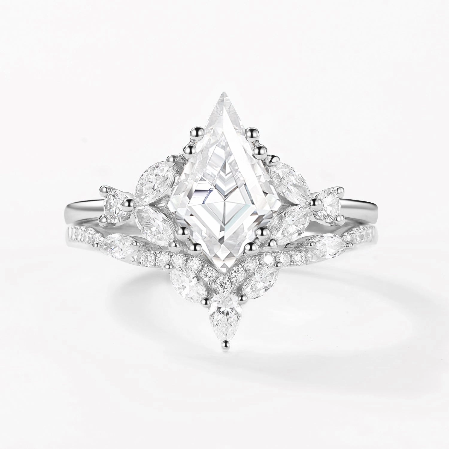 Handmade Shine Pieces Moissanite Cluster Engagement Ring Set 2pcs