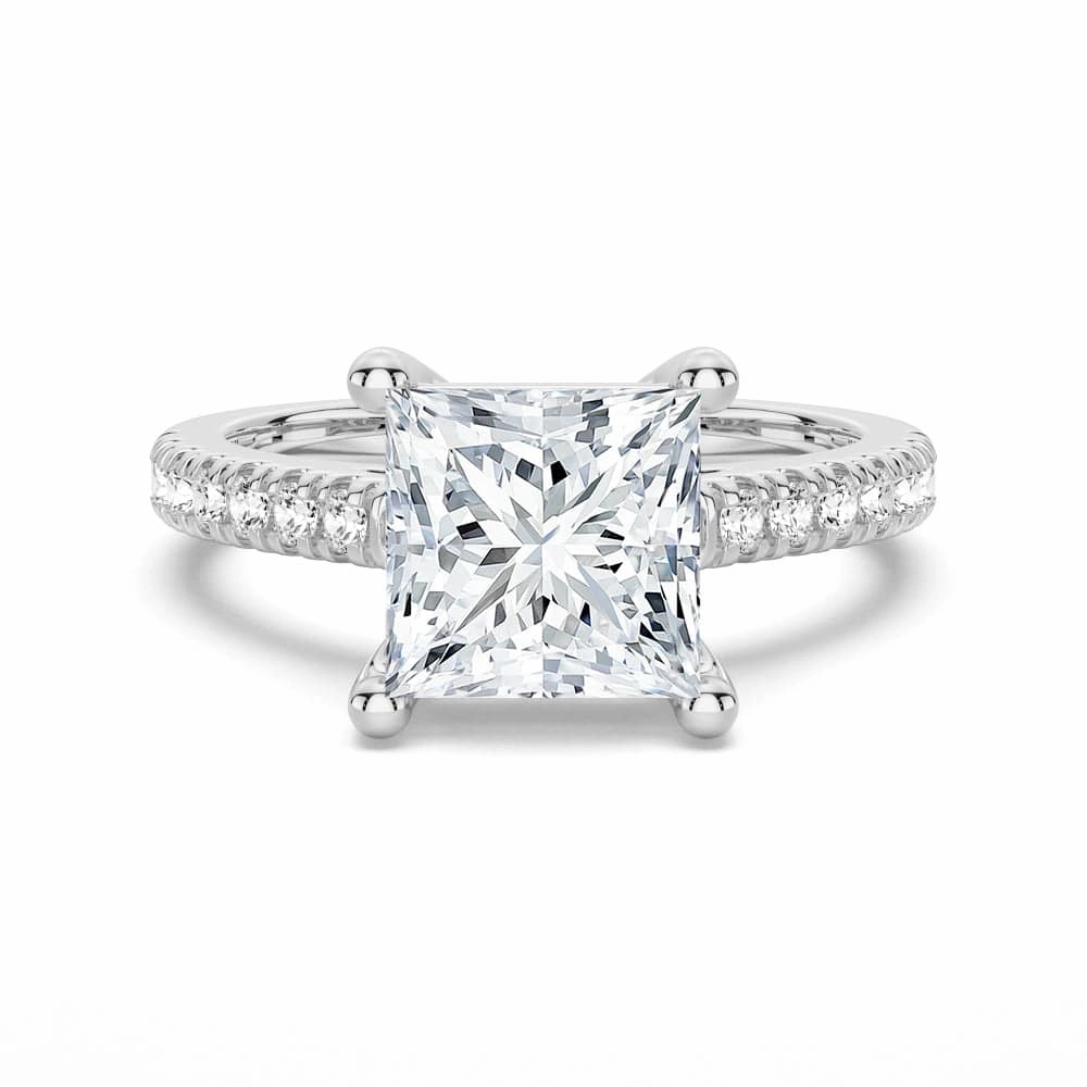 Moissanite Princess Cut Engagement Ring With Hidden Halo Mood Piece
