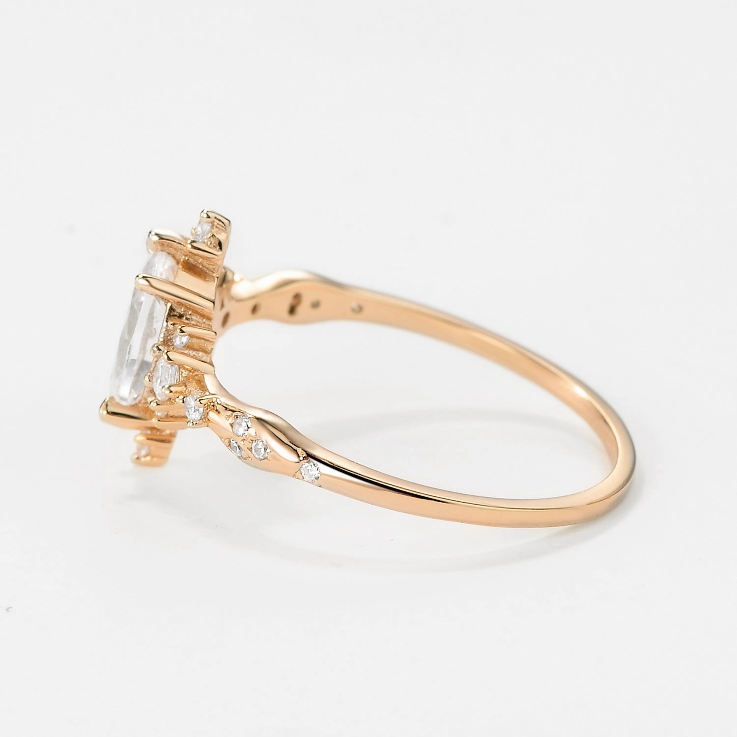 Moissanite Yellow Gold Stacking Vintage Engagement Ring Night Detail