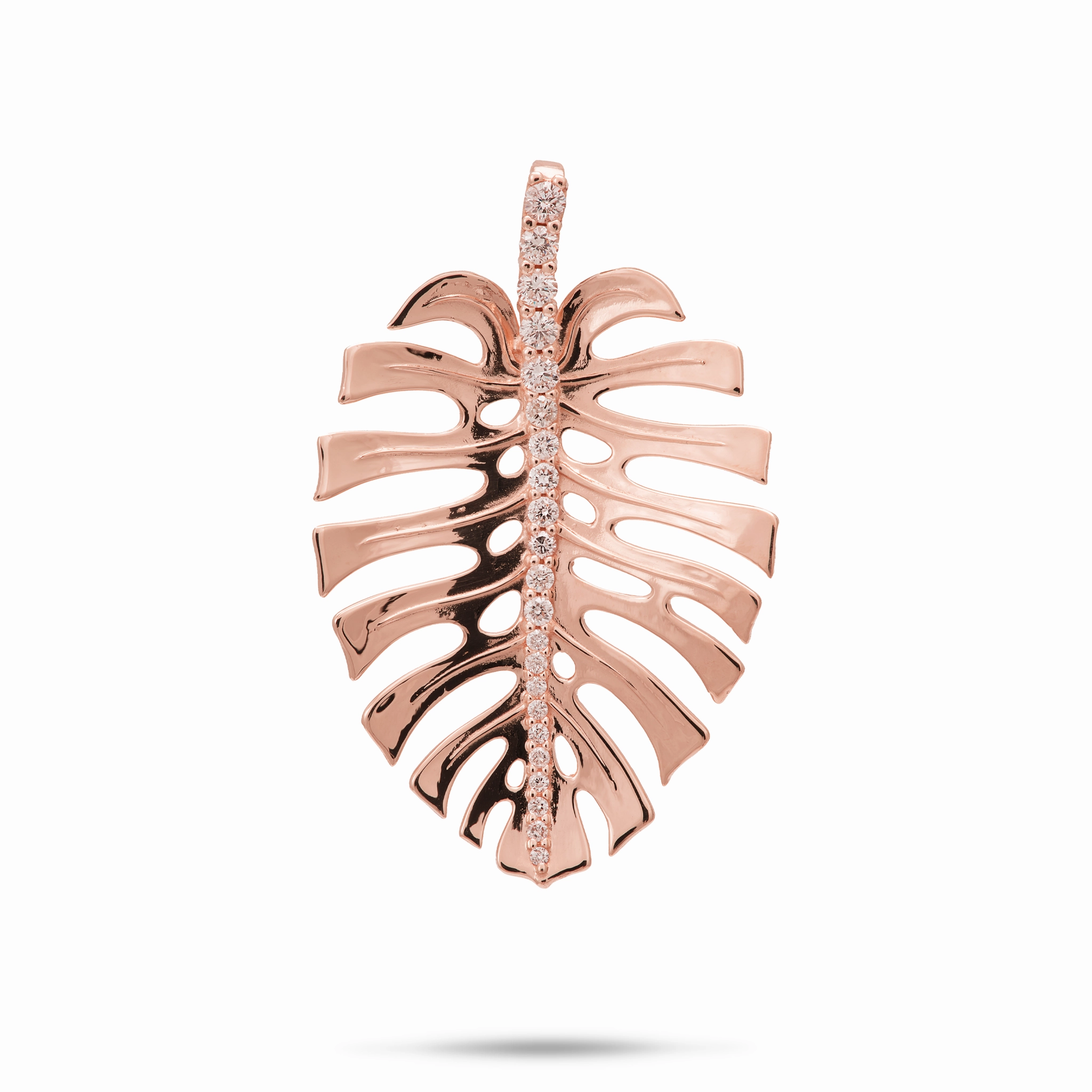 Monstera Pendant in Rose Gold with Diamonds - 30mm Beautiful finish