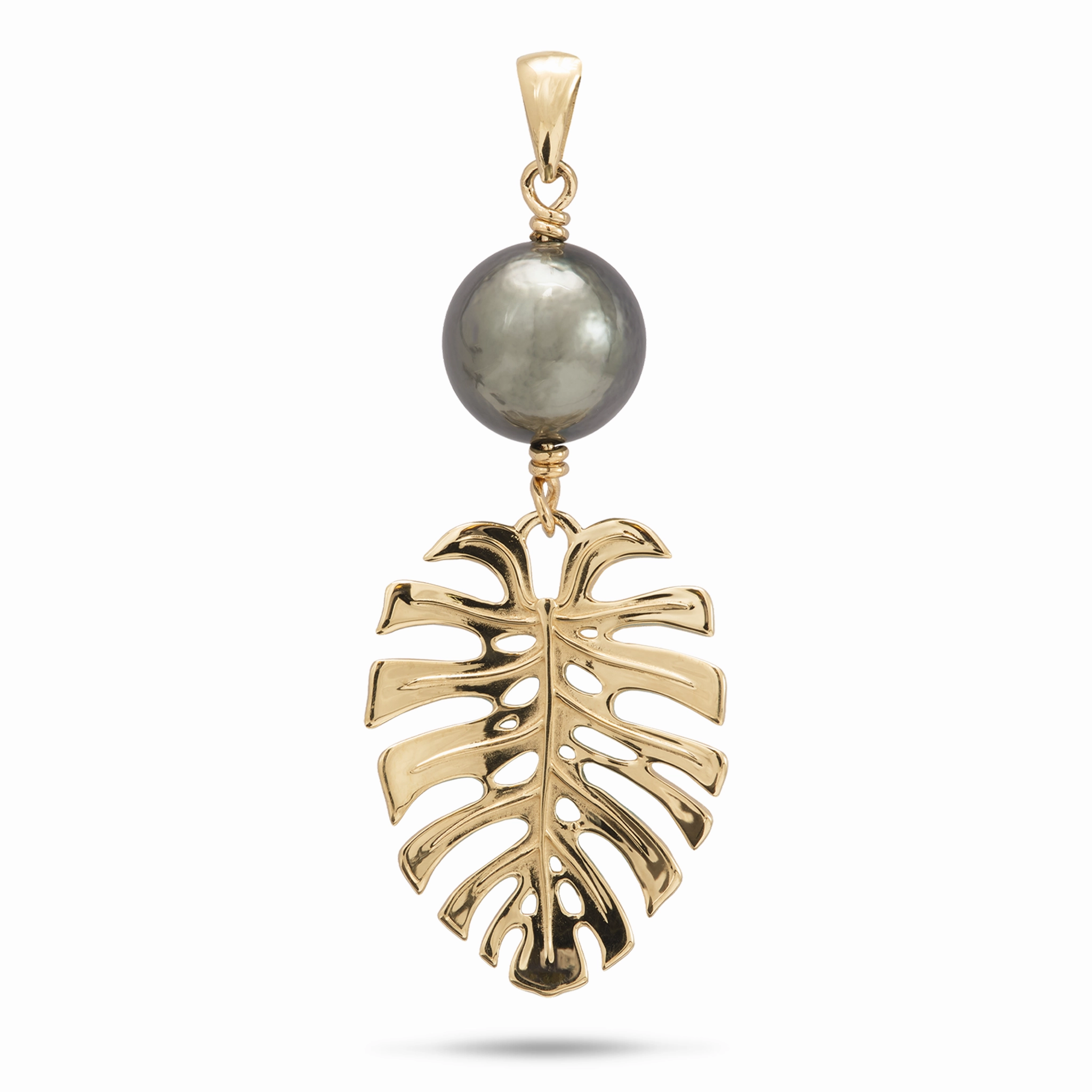 Monstera Tahitian Black Pearl Pendant in Gold - 23mm Street Accent Luxury Set