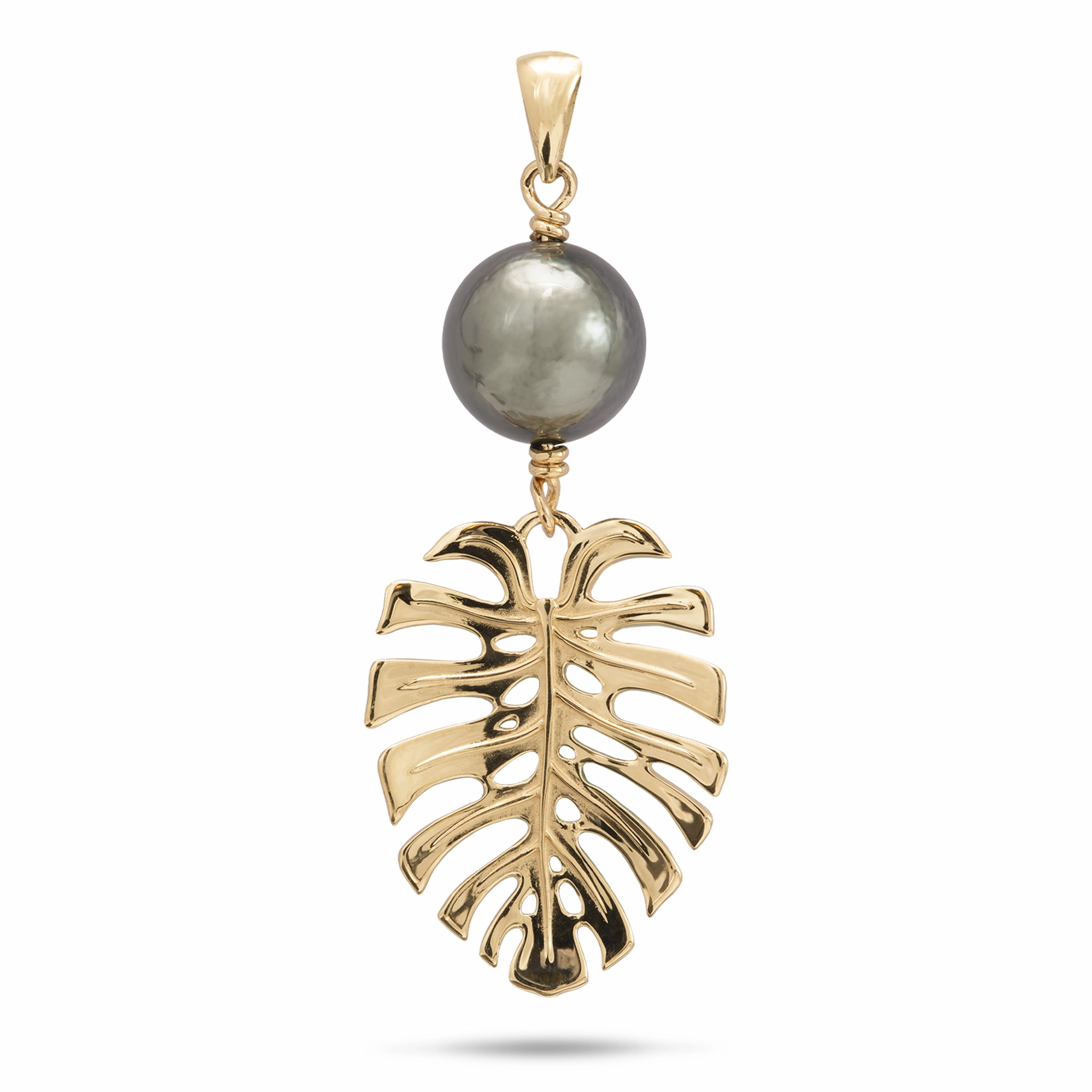 Monstera Tahitian Black Pearl Pendant in Gold - 23mm Versatile Fit Minimal Accent