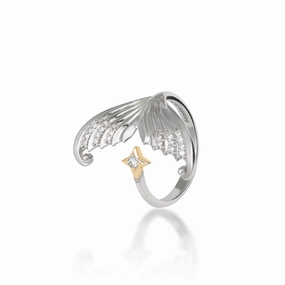 Moon Mermaid Ring in Two Tone Gold with Diamonds Contemporary Highlight True Touch