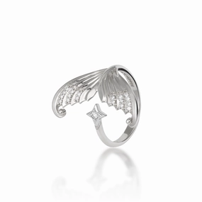 Moon Mermaid Ring in White Gold with Diamonds Classy Accent Structured Accent