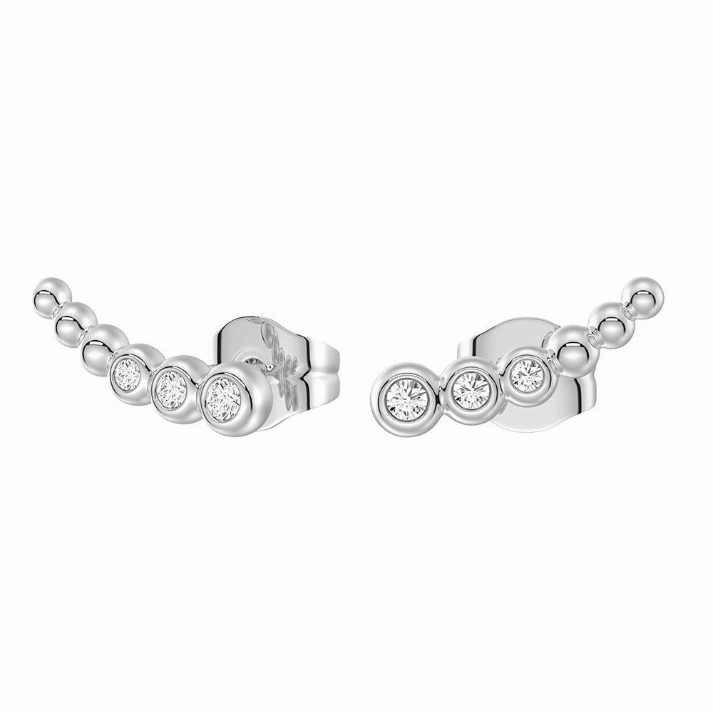 Rich Shine Moonlit Embrace Curved Bead Stud Earrings with Lab?Grown Diamonds