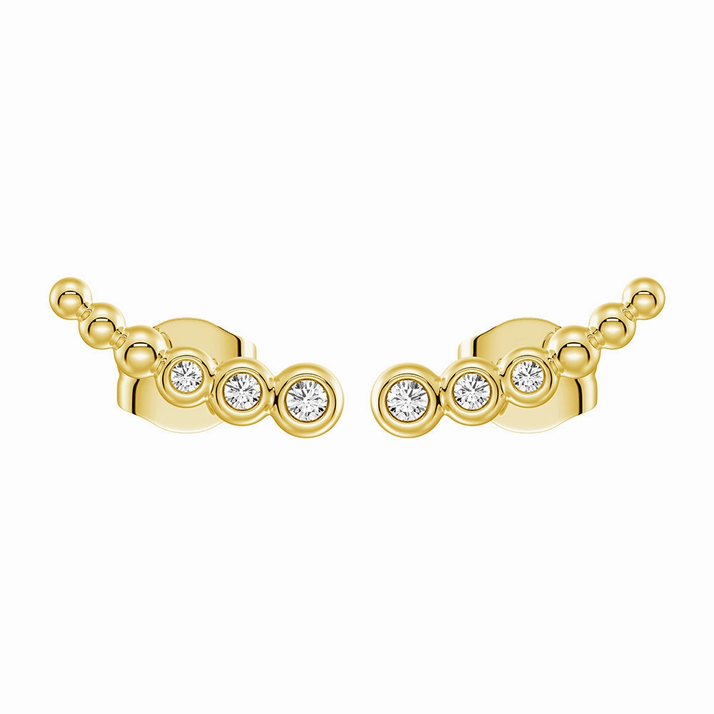 Moonlit Embrace Curved Bead Stud Earrings with Lab?Grown Diamonds Dynamic Detail