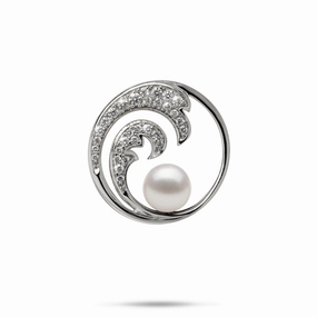 Simple Layer Elegant Choice Nalu Akoya White Pearl Pendant in White Gold with Diamonds - 24mm