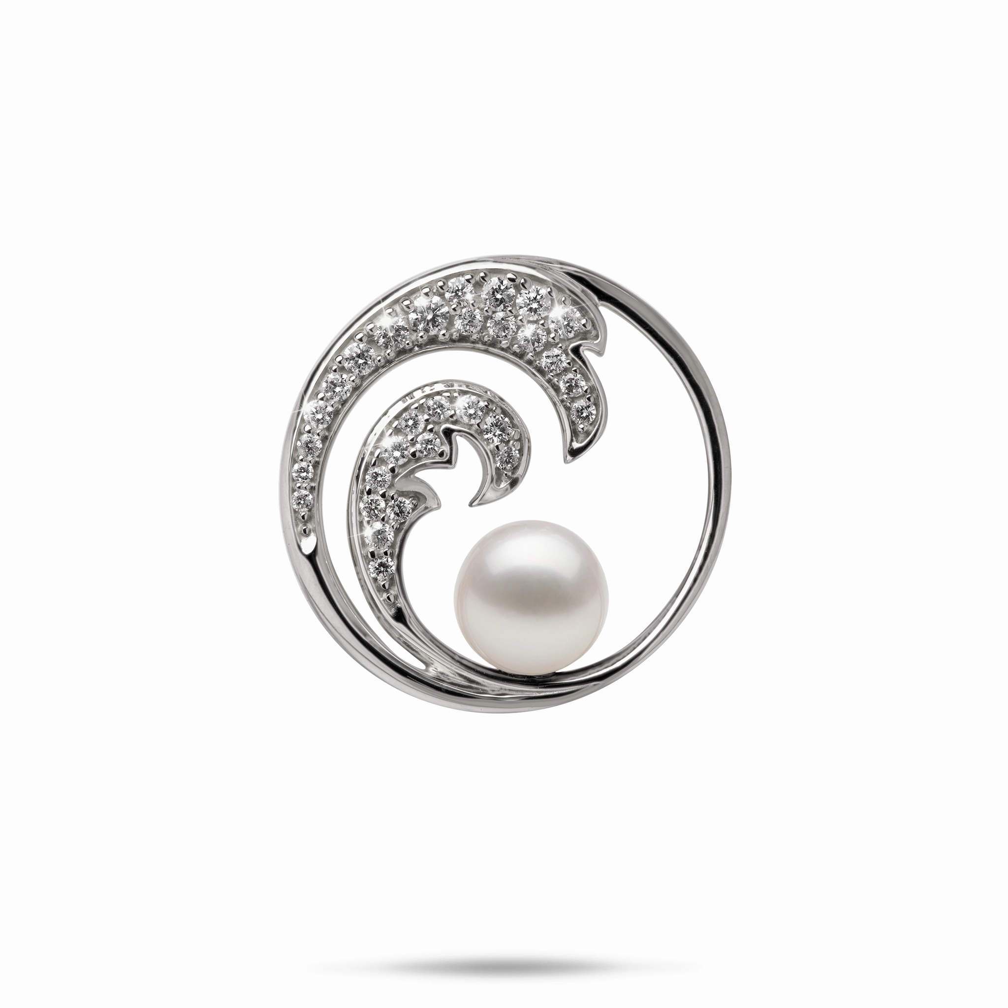 Simple Layer Elegant Choice Nalu Akoya White Pearl Pendant in White Gold with Diamonds - 24mm