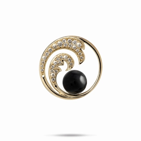 Modern Finish Nalu Black Coral Pendant in Gold with Diamonds - 24mm