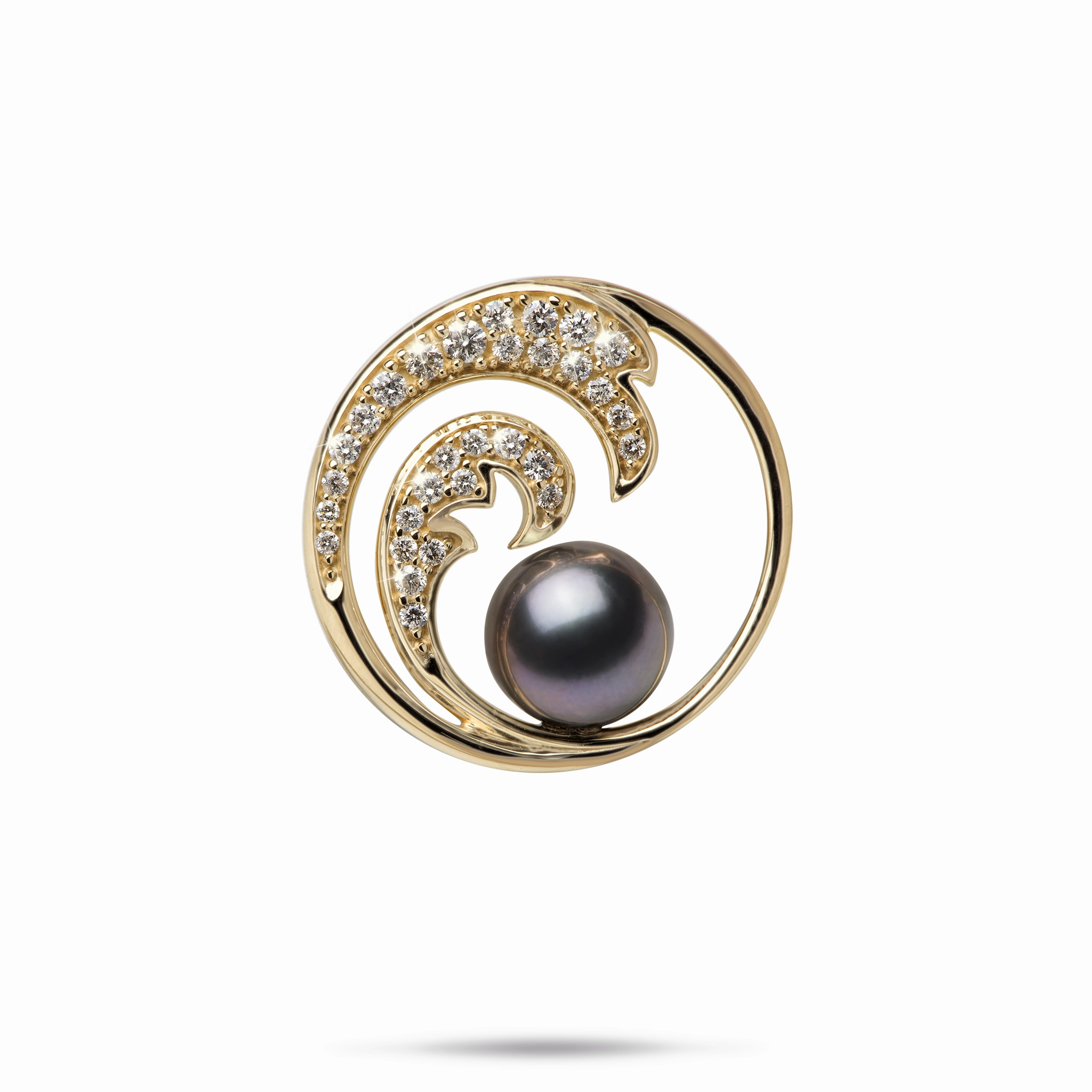 Modern Flow Nalu Tahitian Black Pearl Pendant in Gold with Diamonds - 24mm