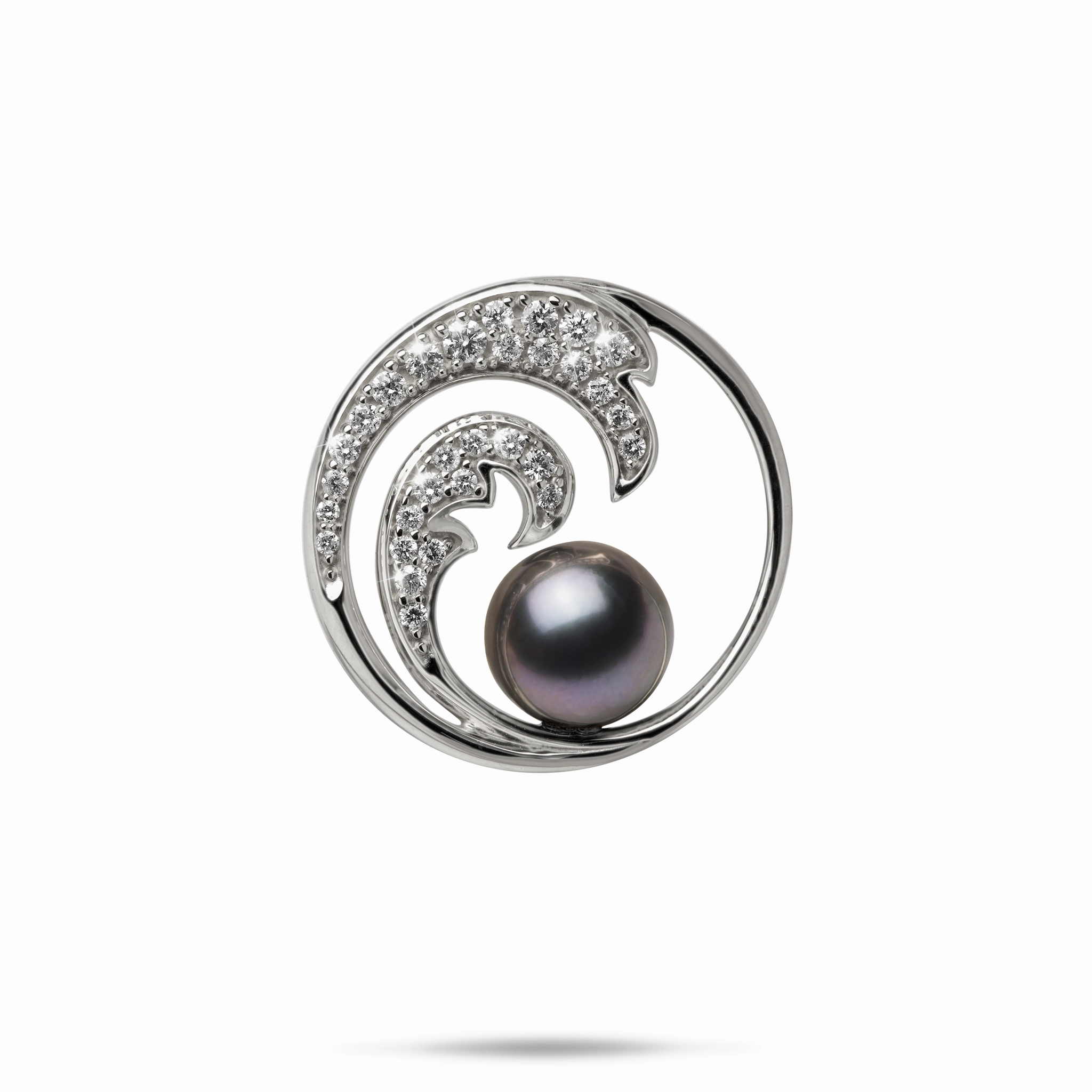 Street Chic Evening Accessory Nalu Tahitian Black Pearl Pendant in White Gold with Diamonds - 24mm
