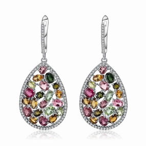Stunning Accent Natural Tourmaline Teardrop Earrings in S925 Sterling Silver
