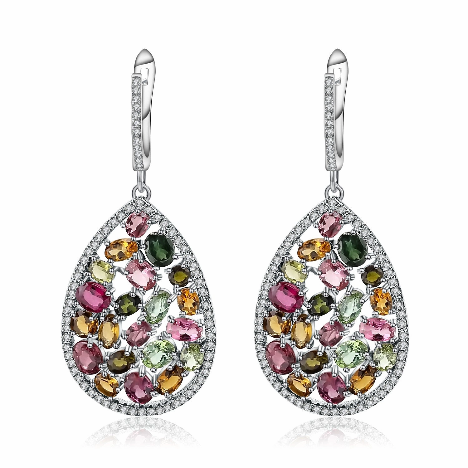 Stunning Accent Natural Tourmaline Teardrop Earrings in S925 Sterling Silver