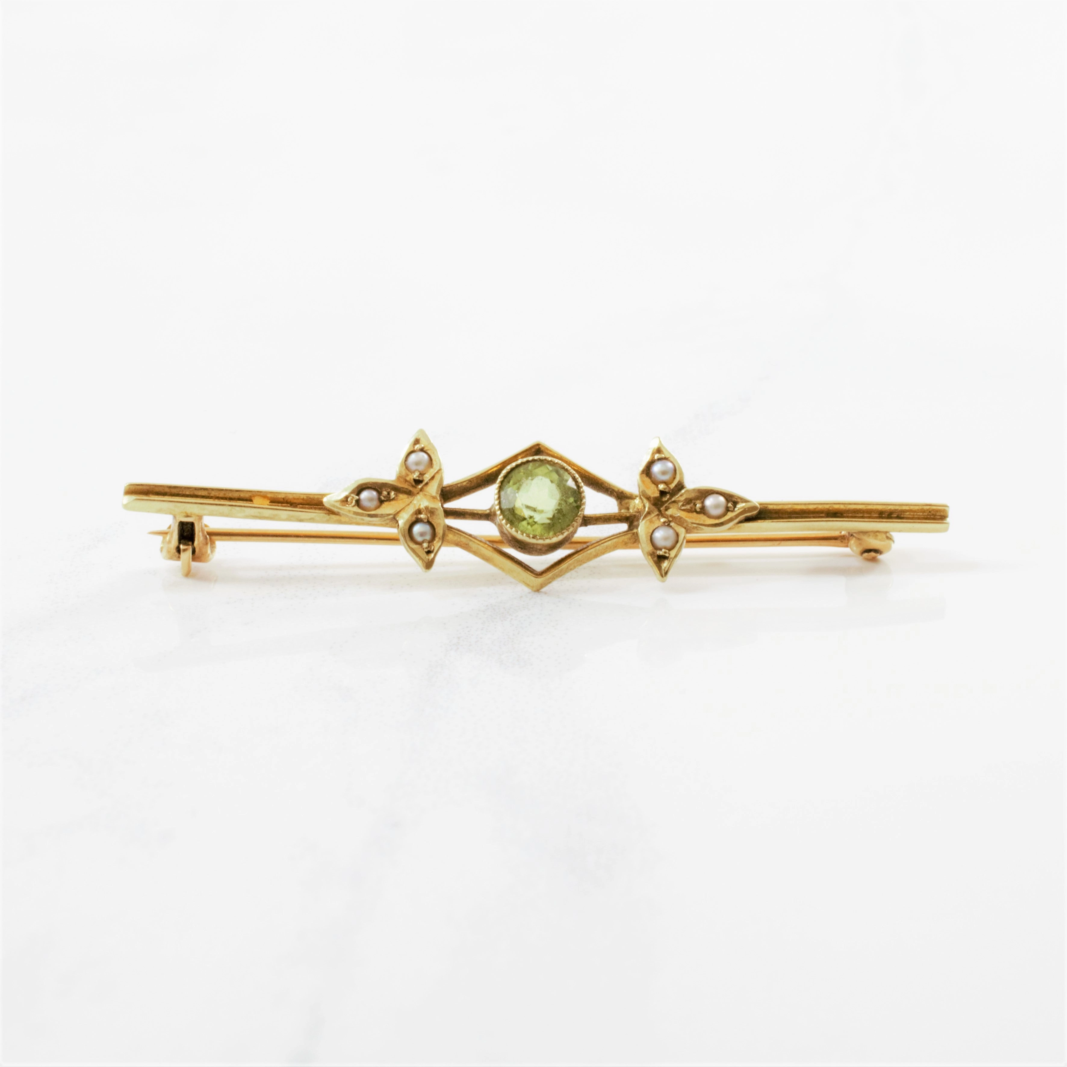 Bridal Moment Edwardian Peridot & Seed Pearl Brooch | 0.40ct