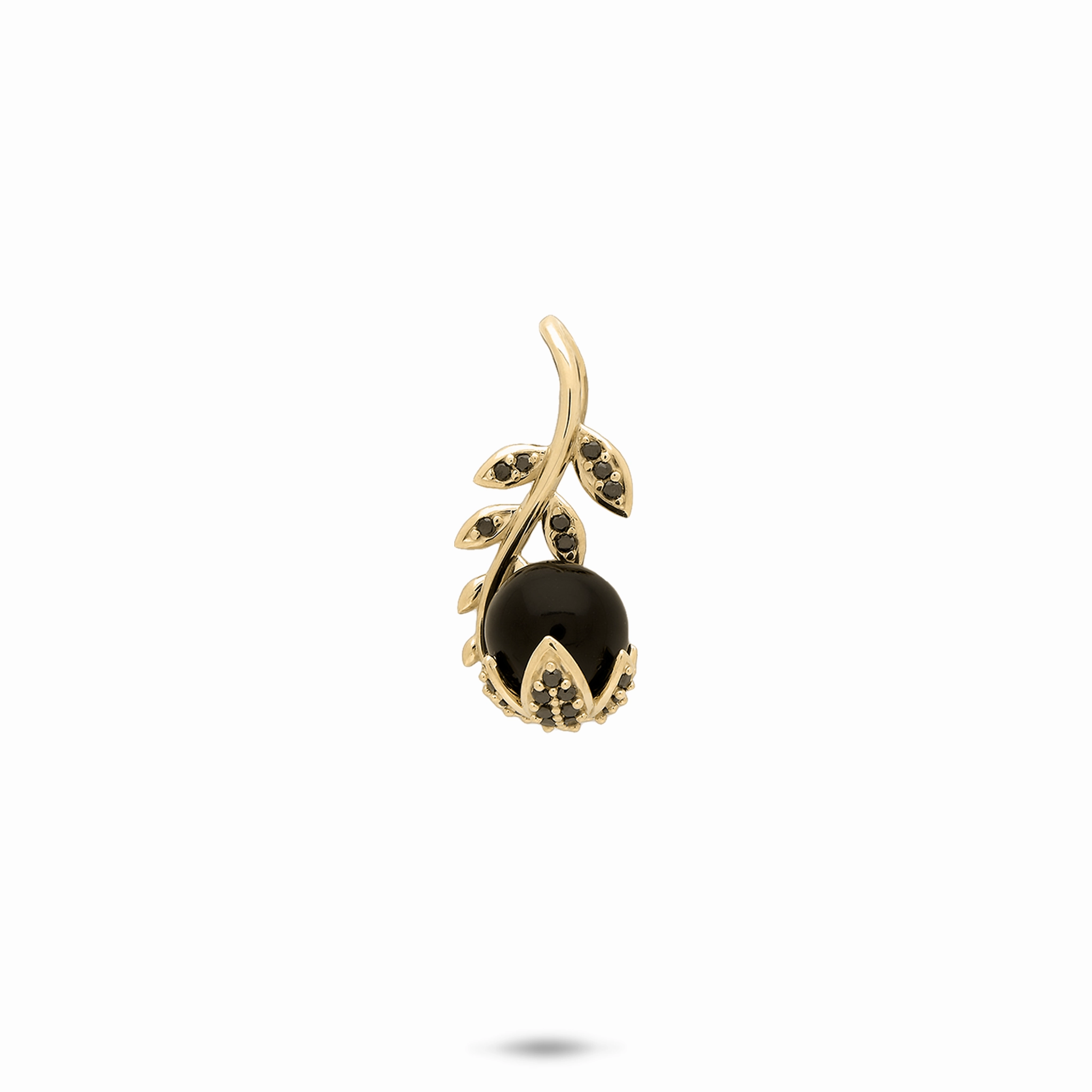 Night Blossom Black Coral Pendant in Gold with Black Diamonds Gentle Accent