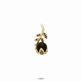 Night Blossom Black Coral Pendant in Gold with Black Diamonds Gentle Accent