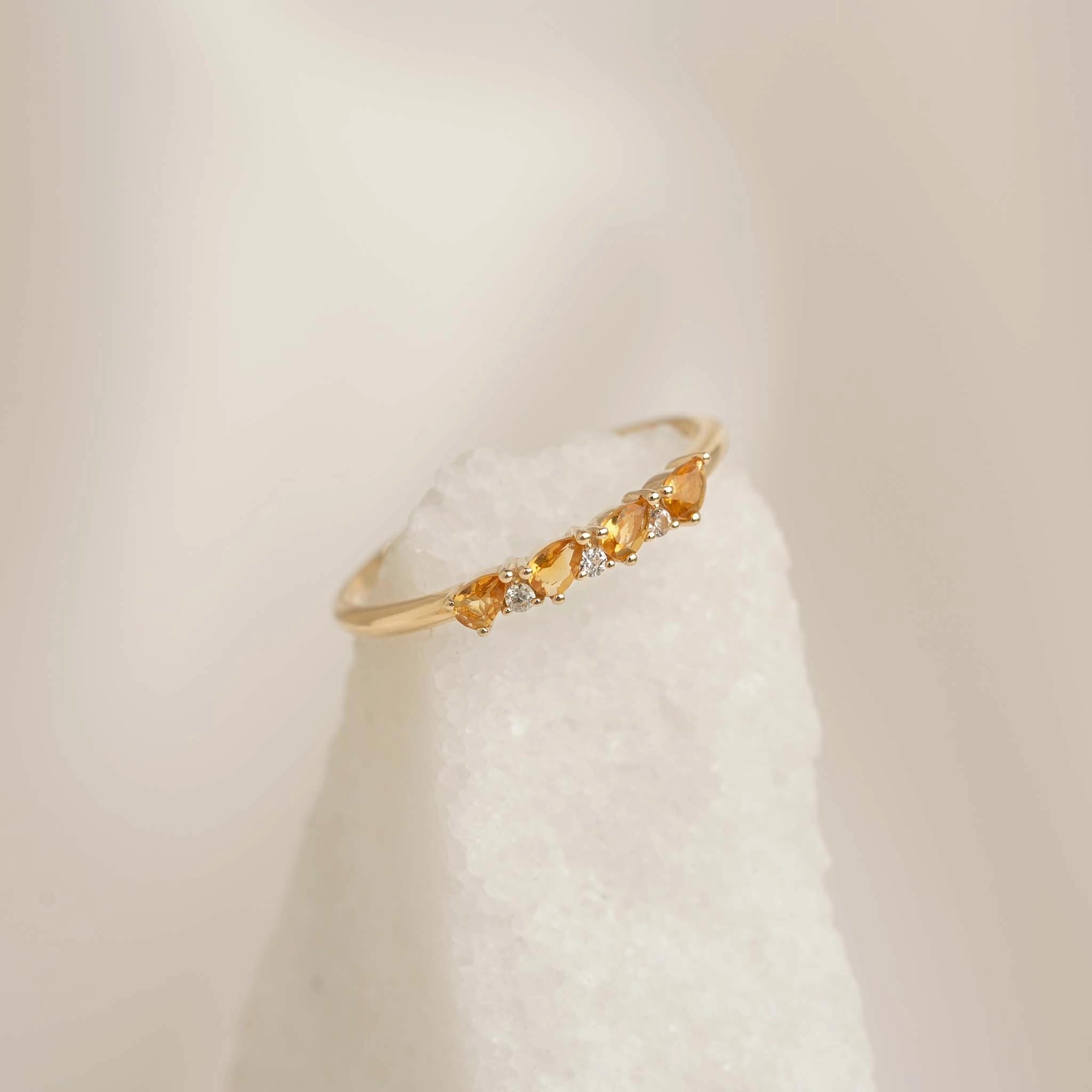 Glistening Glow November Birthstone Pear Ring 14k Gold - Citrine and Diamond