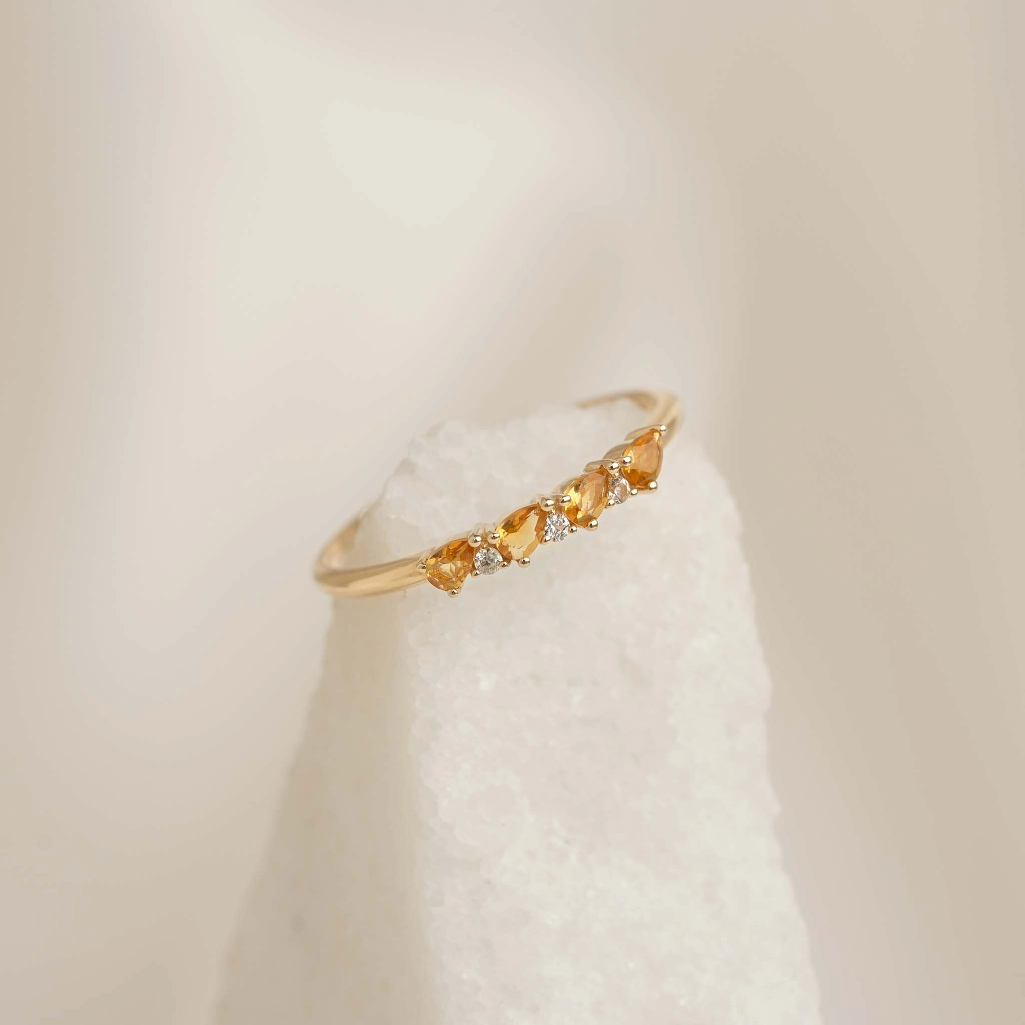 Glistening Gem Simple Accent November Birthstone Pear Ring 14k Gold - Citrine and Diamond