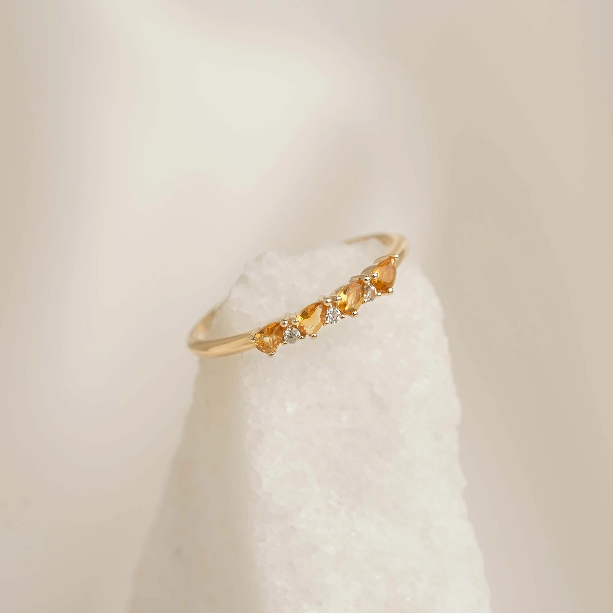 November Birthstone Pear Ring 14k Gold - Citrine and Diamond Evening Look Signature Highlight