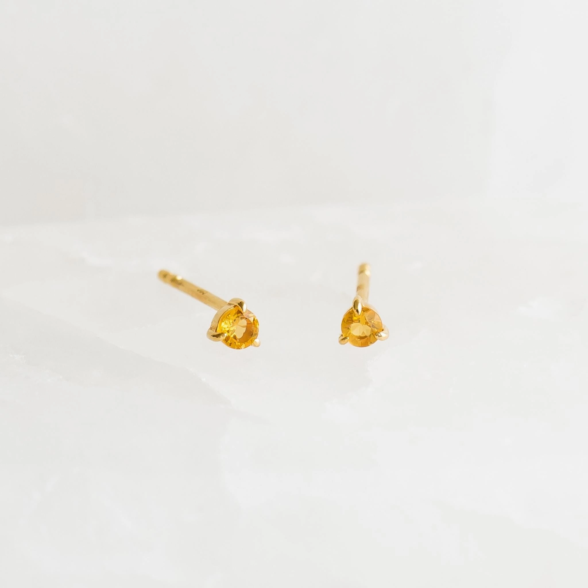 November Birthstone Stud Earrings 14k Gold - Citrine Sparkle Mood Artisan Accent