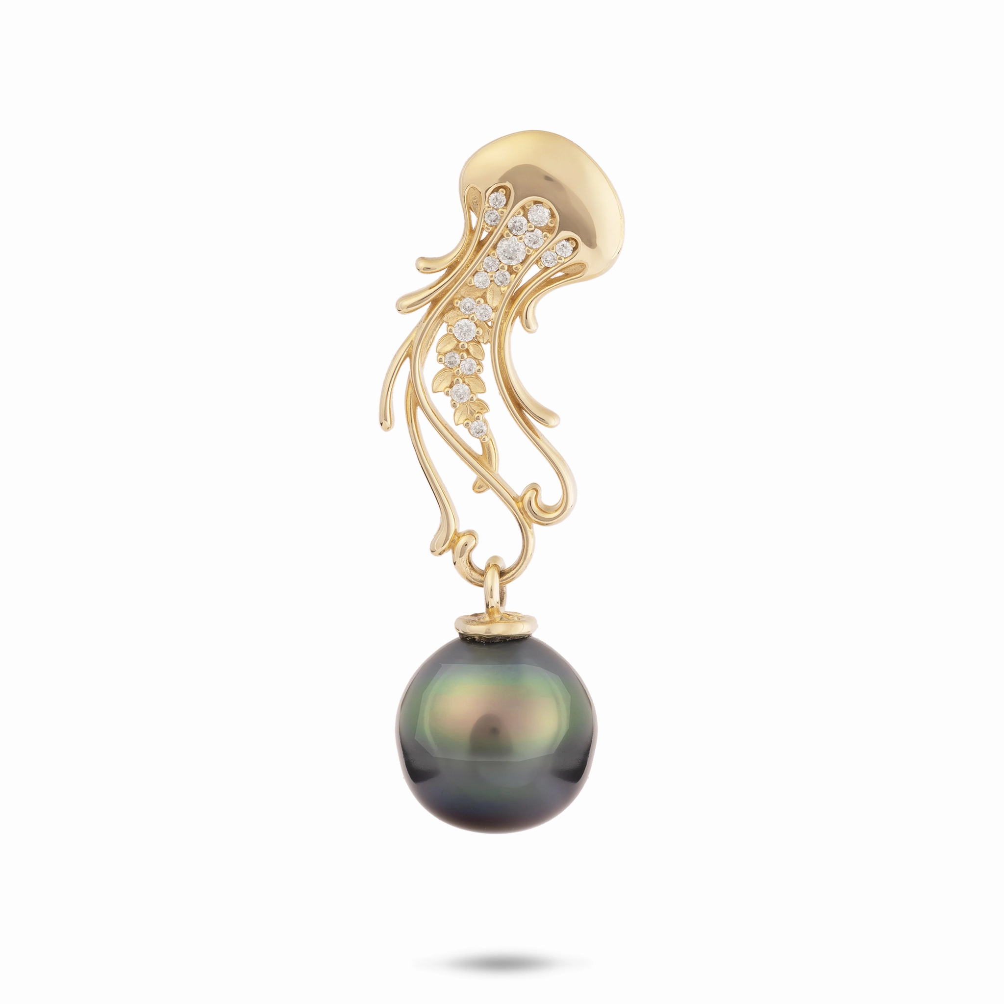 Bright Choice Ocean Dance Jellyfish Tahitian Black Pearl Pendant in Gold with Diamonds - 9-10mm