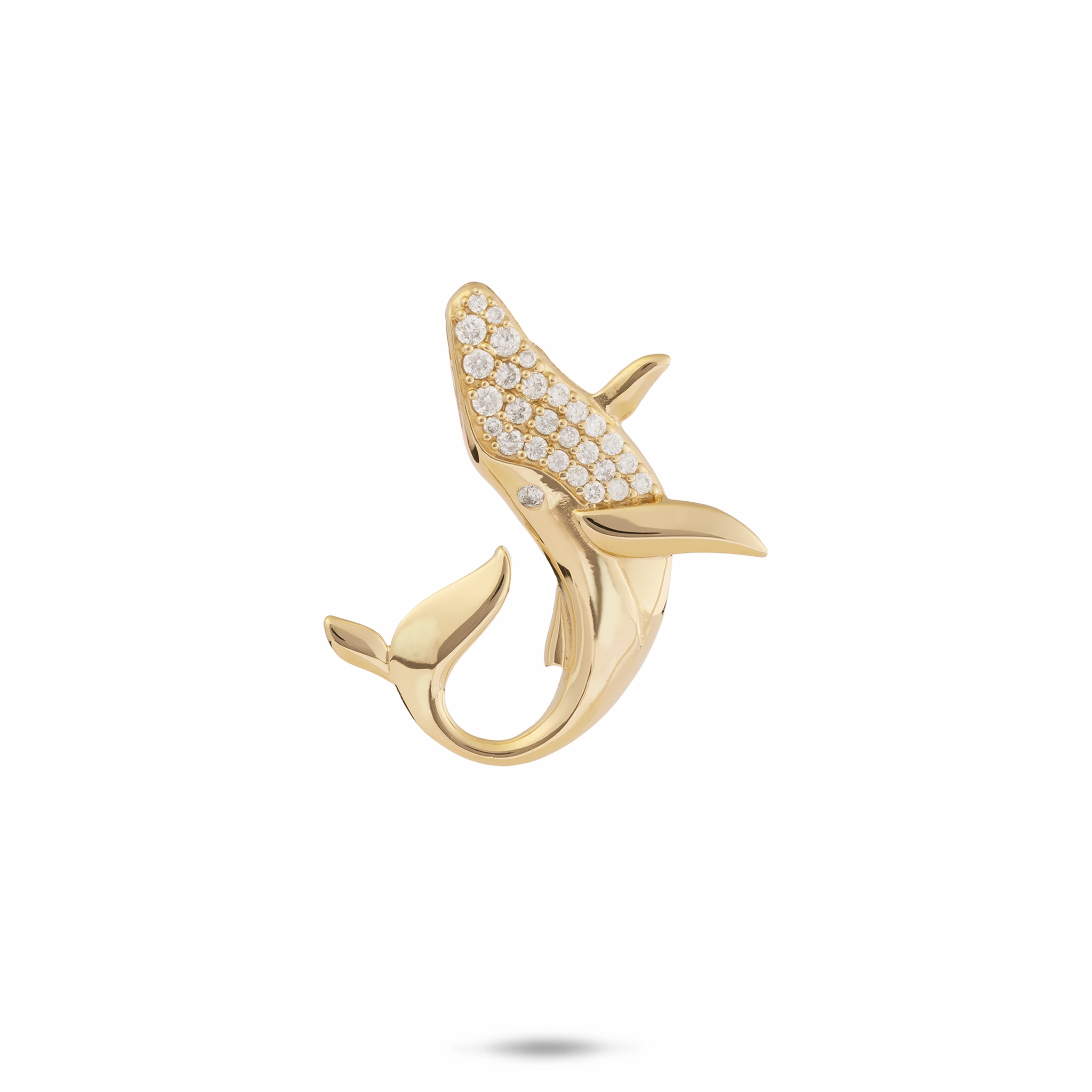 Elegant Spark Layered Design Ocean Dance Whale Pendant in Gold with Diamonds - 22mm
