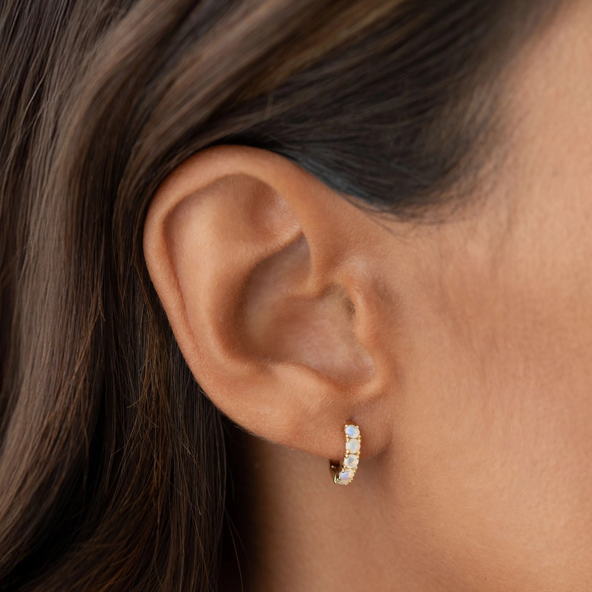 October Birthstone Huggie Earrings - Opal Comfort Style