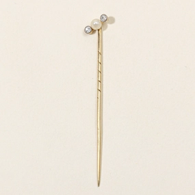 Charming Edge Old European Cut Diamond & Pearl Pin | 0.08ctw, 3.70mm Pearl |