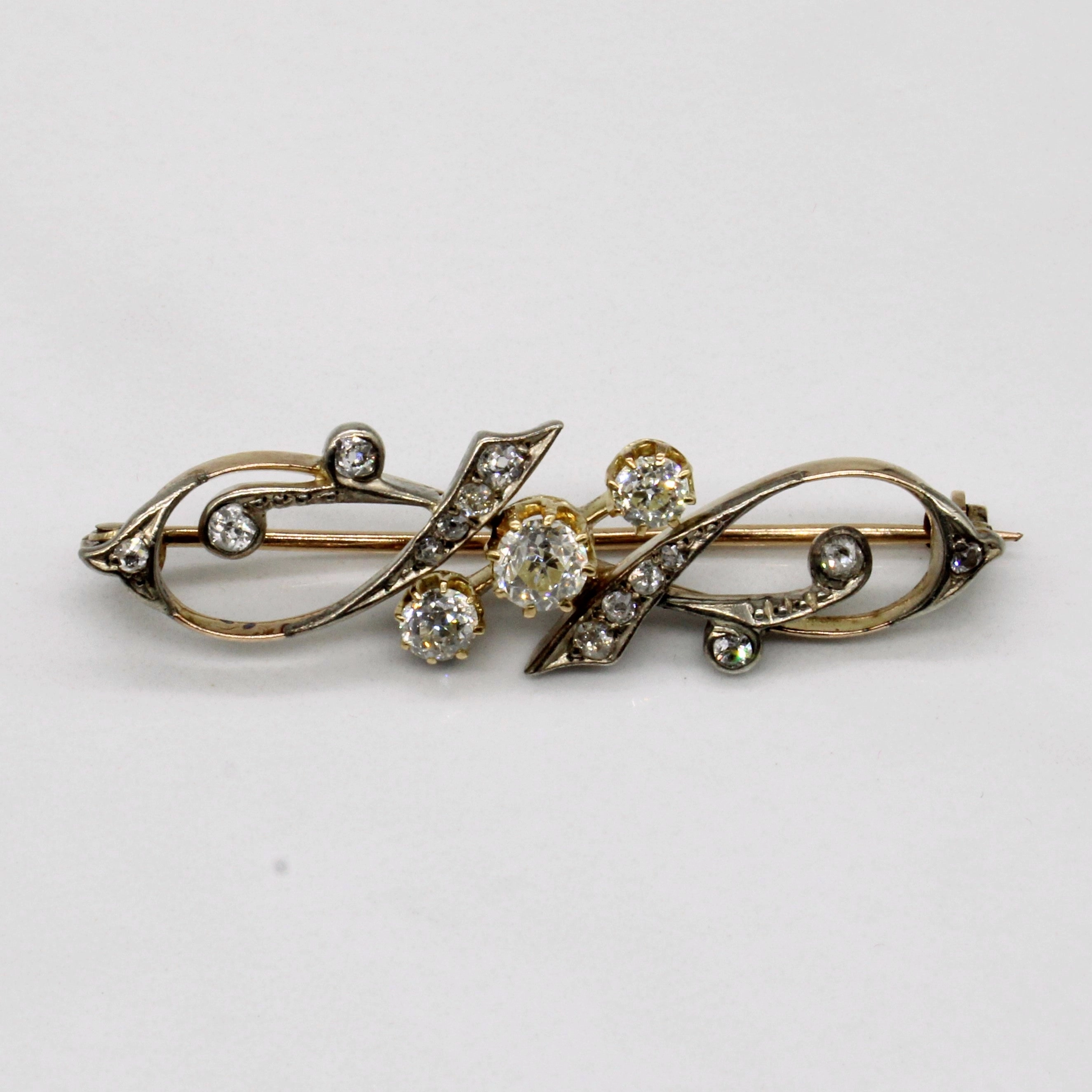 Old European Diamond 12k and Silver Brooch | 0.35ctw, 0.3ctw, 1.22ctw| Shiny Gifts
