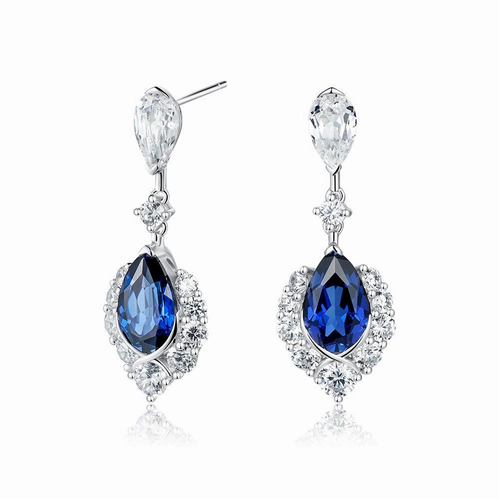 "ENDLESS BLUE" 7.26 Ctw. Pear Shaped Sapphire Earrings Elegant Charm Statement Highlight