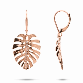 Monstera Earrings in Rose Gold with Diamonds - 23mm Glamorous Shine