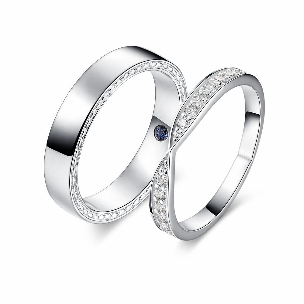 Petite Infinity Pave and High Polished Finish Couple's Ring Set Vivid Sparkle Natural Sparkle