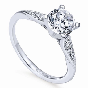 Milgrain Round Diamond Ring .08 Cttw 14K White Gold  370A Unique Gift Natural Fit
