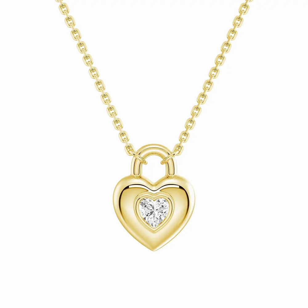 Love Lock Heart Solitaire Moissanite Pendant Necklace Creative Accent Quiet Glow