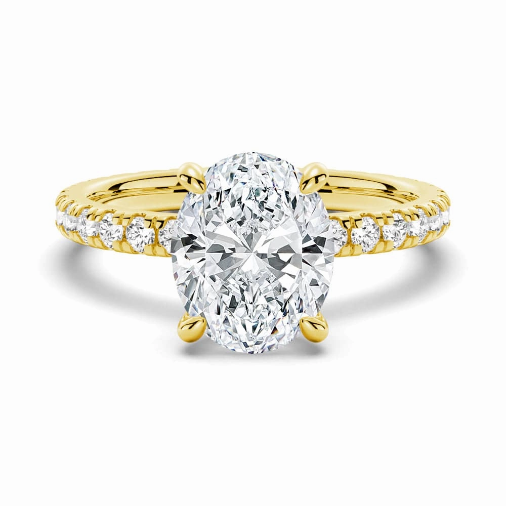 Polished Line Opulent Glow Oval Cut Moissanite Engagement Ring With Eternity Pave Band