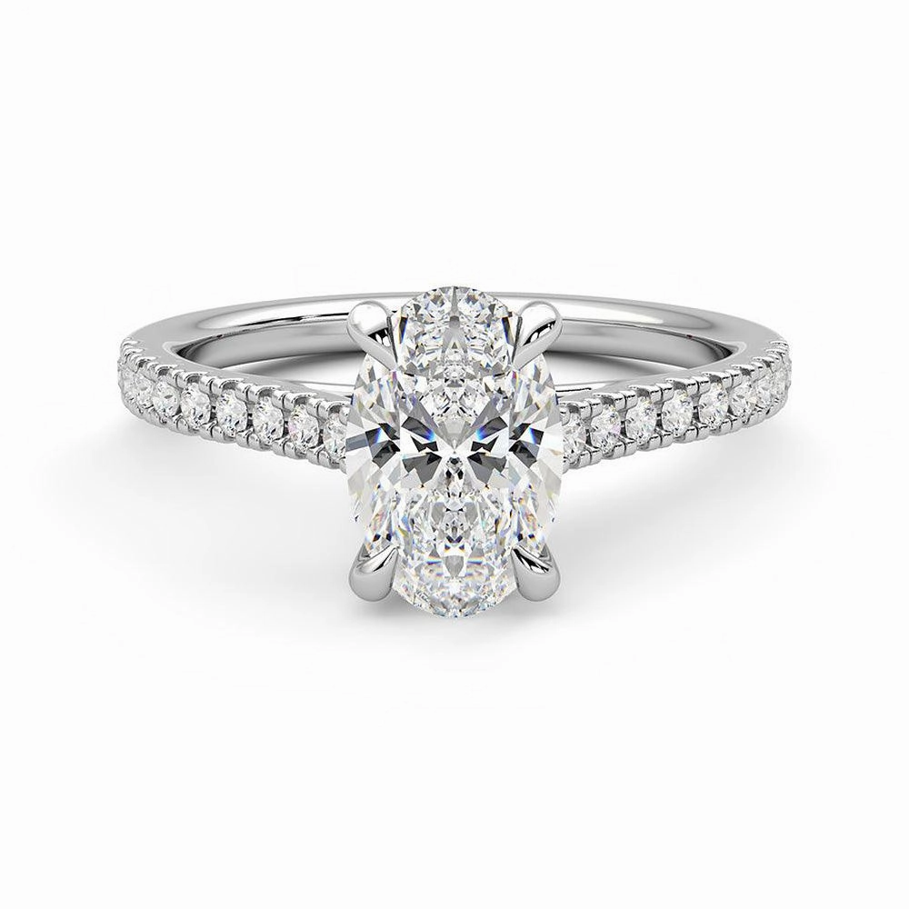 Oval Cut Moissanite Engagement Ring with Hidden Anniversary Stone and Pav?? Accents Timeless Gems