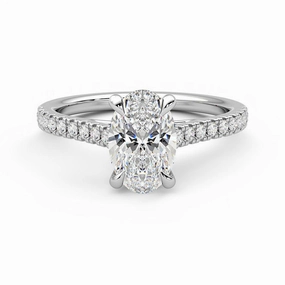 Oval Cut Moissanite Engagement Ring with Hidden Anniversary Stone and Pav?? Accents Premium Finish