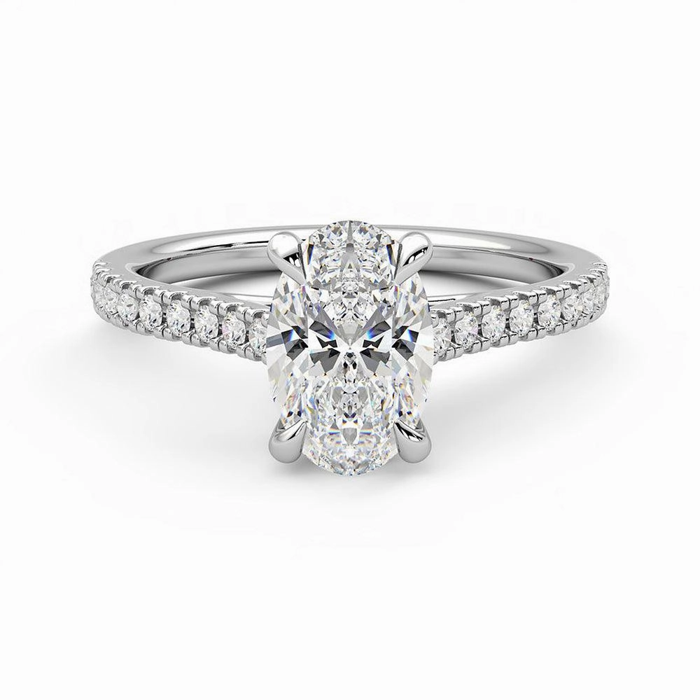 Oval Cut Moissanite Engagement Ring with Hidden Anniversary Stone and Pav?? Accents Weekend Style