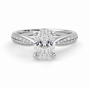 Oval Cut Moissanite Engagement Ring with Pav?? Band and Hidden Anniversary Stone Accent Signature Detail Luxe Finish