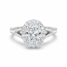 Oval Cut Split Shank Moissanite Halo Engagement Ring Luxury Accent Subtle Charm