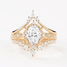 Oval Lab Grown Diamond Signature Vintage Ring Set 3pcs - Charlotte Brilliant Detail Trendy Addition