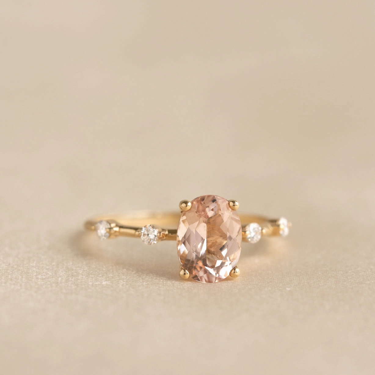 Glam Lookbook Fashion Look Oval Morganite and Diamond Ring 14k Gold - Demetria