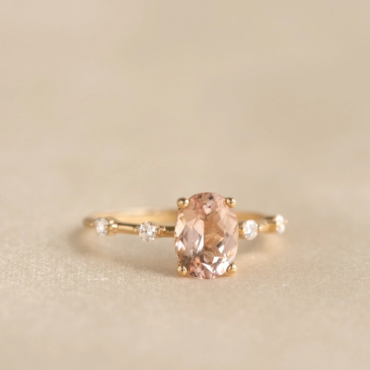 Oval Morganite and Diamond Ring 14k Gold - Demetria Date Fit