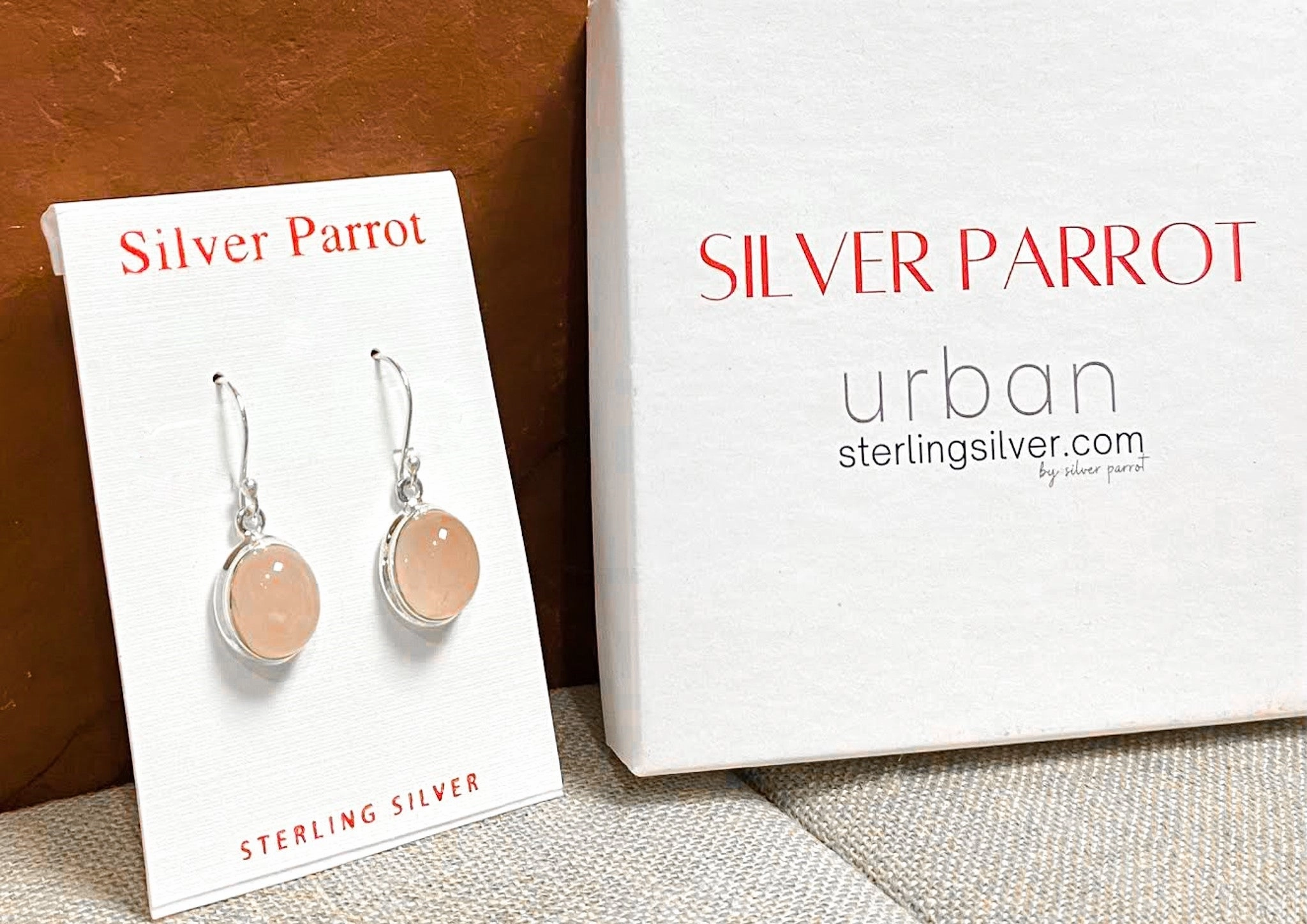 Night Style Modern Fashion Oval Rose Quartz Earrings In Sterling Silver Settings